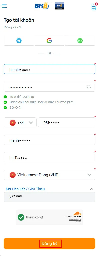 Dang ky Nha Cai BK8